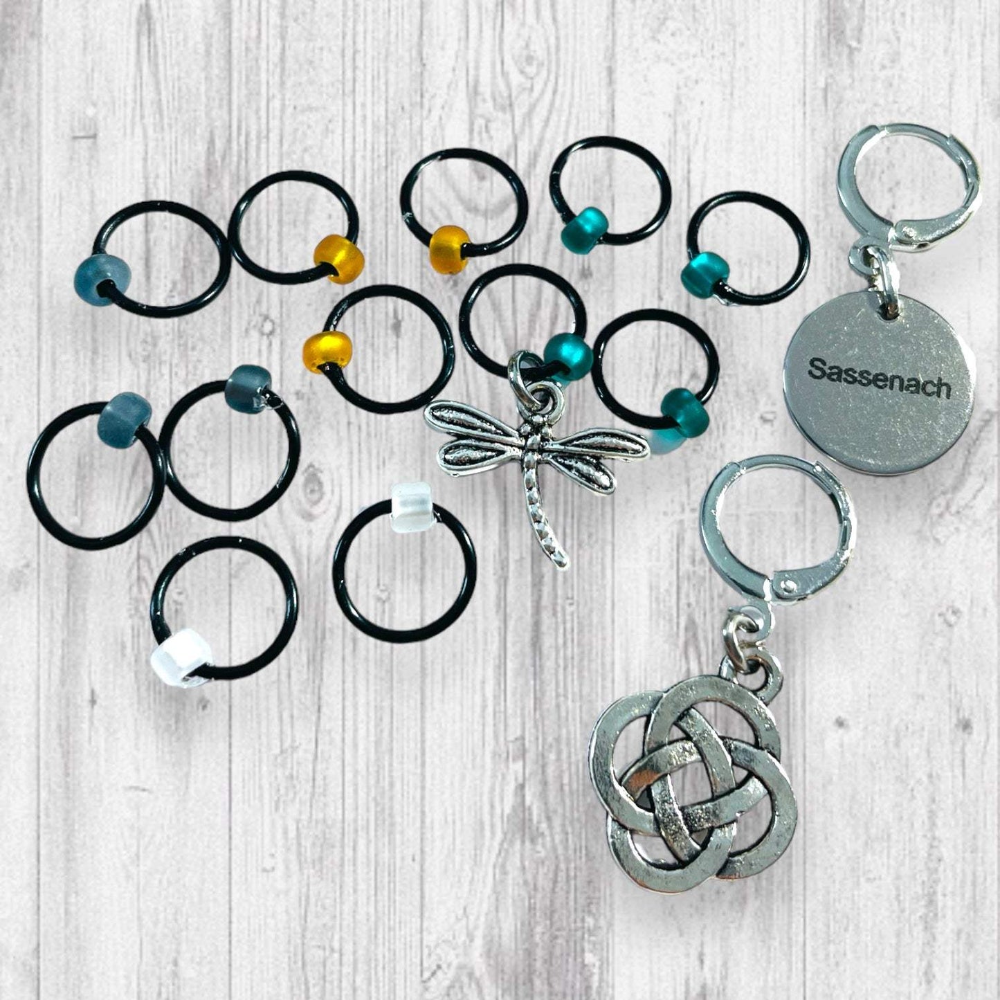 Sassenach Dragonfly and Knot Progress and Stitch Markers - AdoreKnit