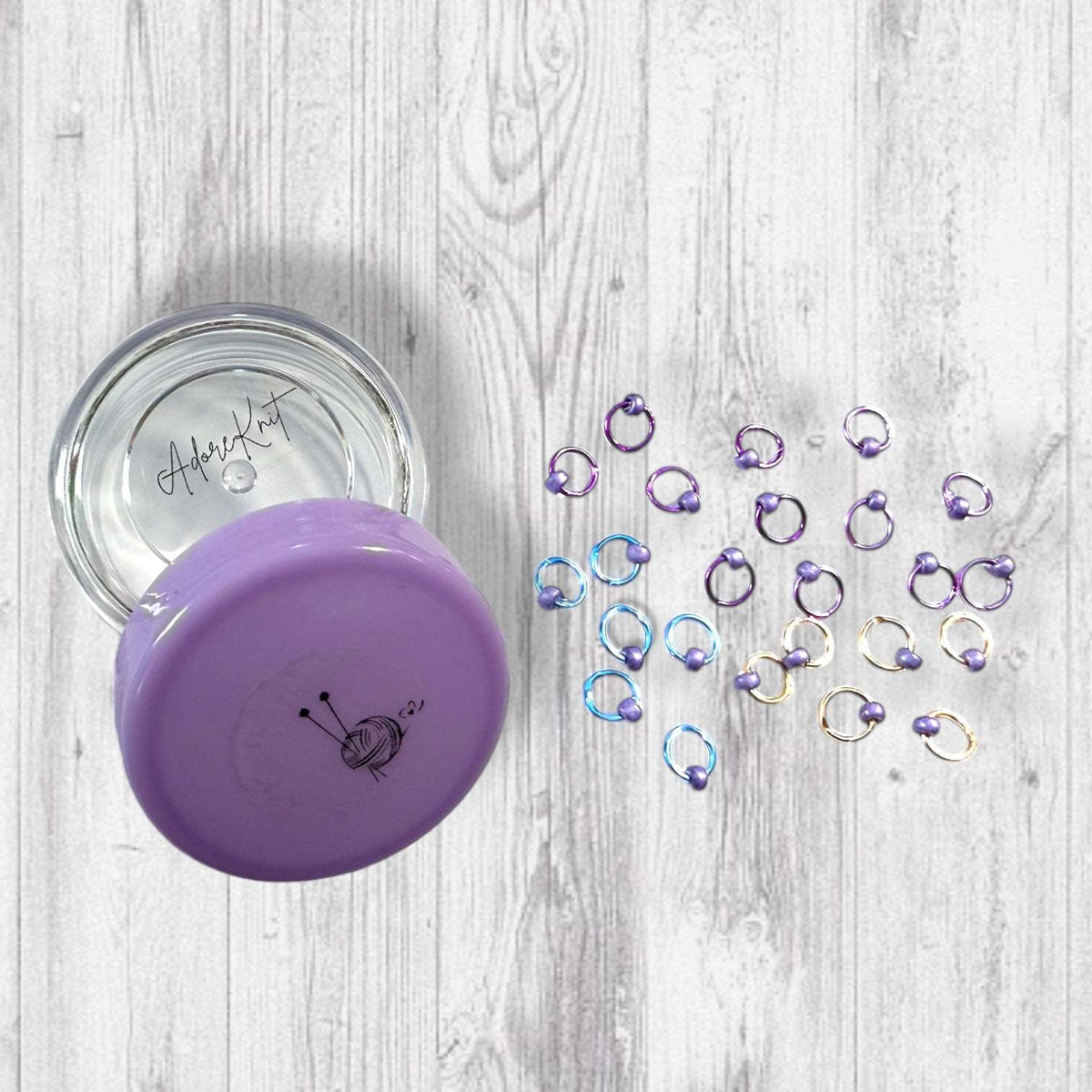 Sock Knitter's Companion Tiny Stitch Markers with Marker Container Lilac