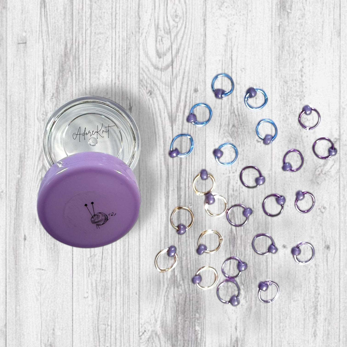 Sock Knitter's Companion Tiny Stitch Markers with Marker Container Lilac
