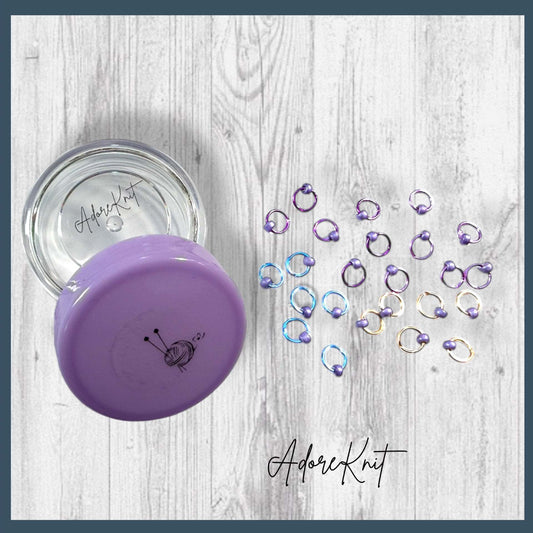 Sock Knitter's Companion Tiny Stitch Markers with Marker Container Lilac