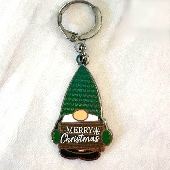2022 Pigskin Party Merry Christmas Gnome Progress and Stitch Markers GREEN - AdoreKnit