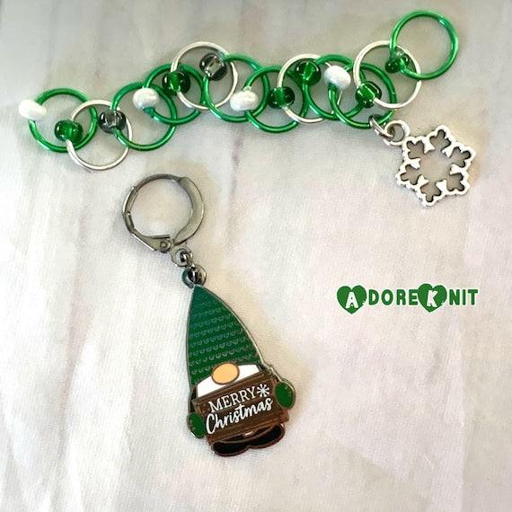 2022 Pigskin Party Merry Christmas Gnome Progress and Stitch Markers GREEN - AdoreKnit