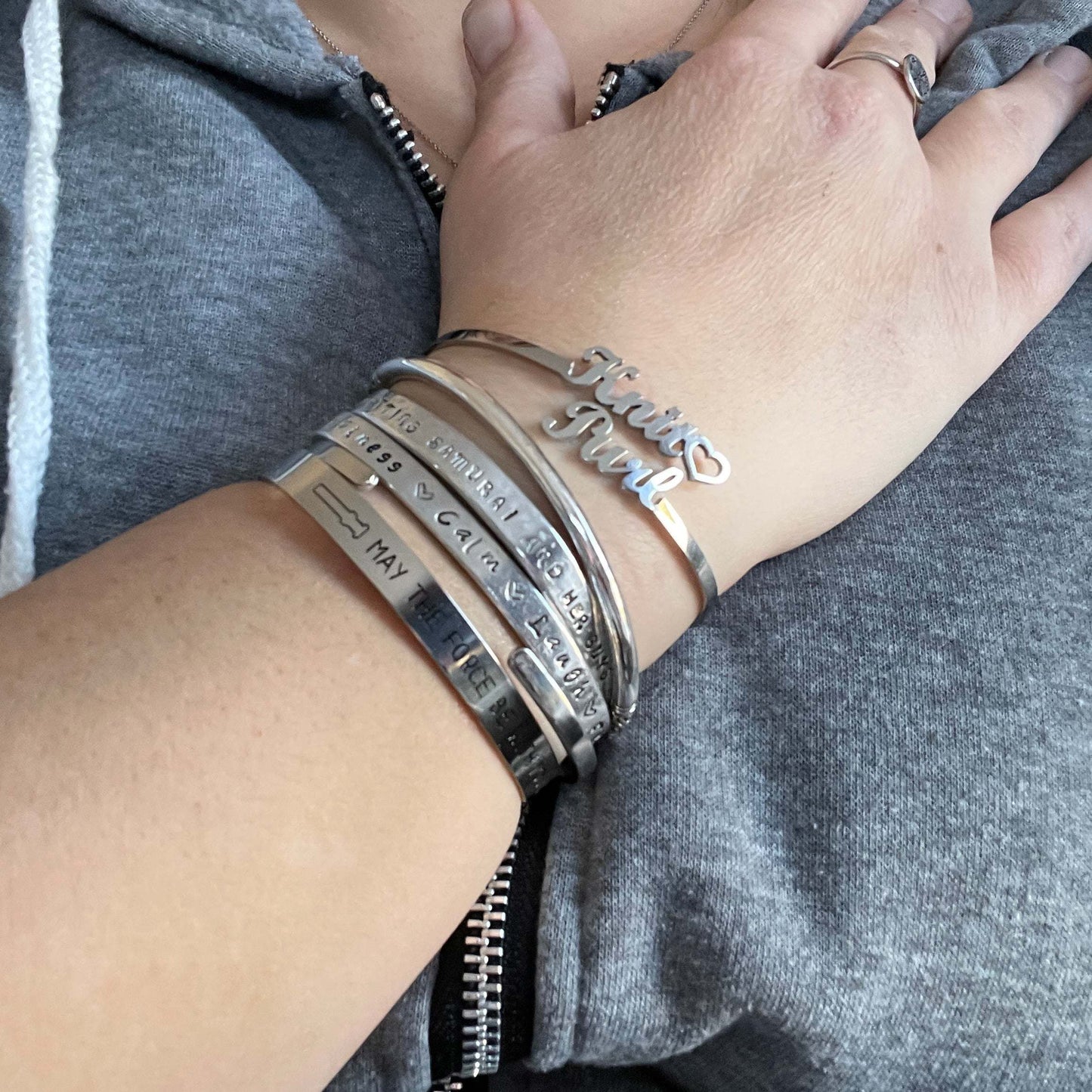 Knit🖤 Purl Bracelet tooAdoreKnitThe Knit 🖤 Purl Bracelet designed by Steph, this stainless steel bangle is the perfect way to show your love of knitting.  Measuring 6.25" in circumference the bangKnit🖤 Purl Bracelet