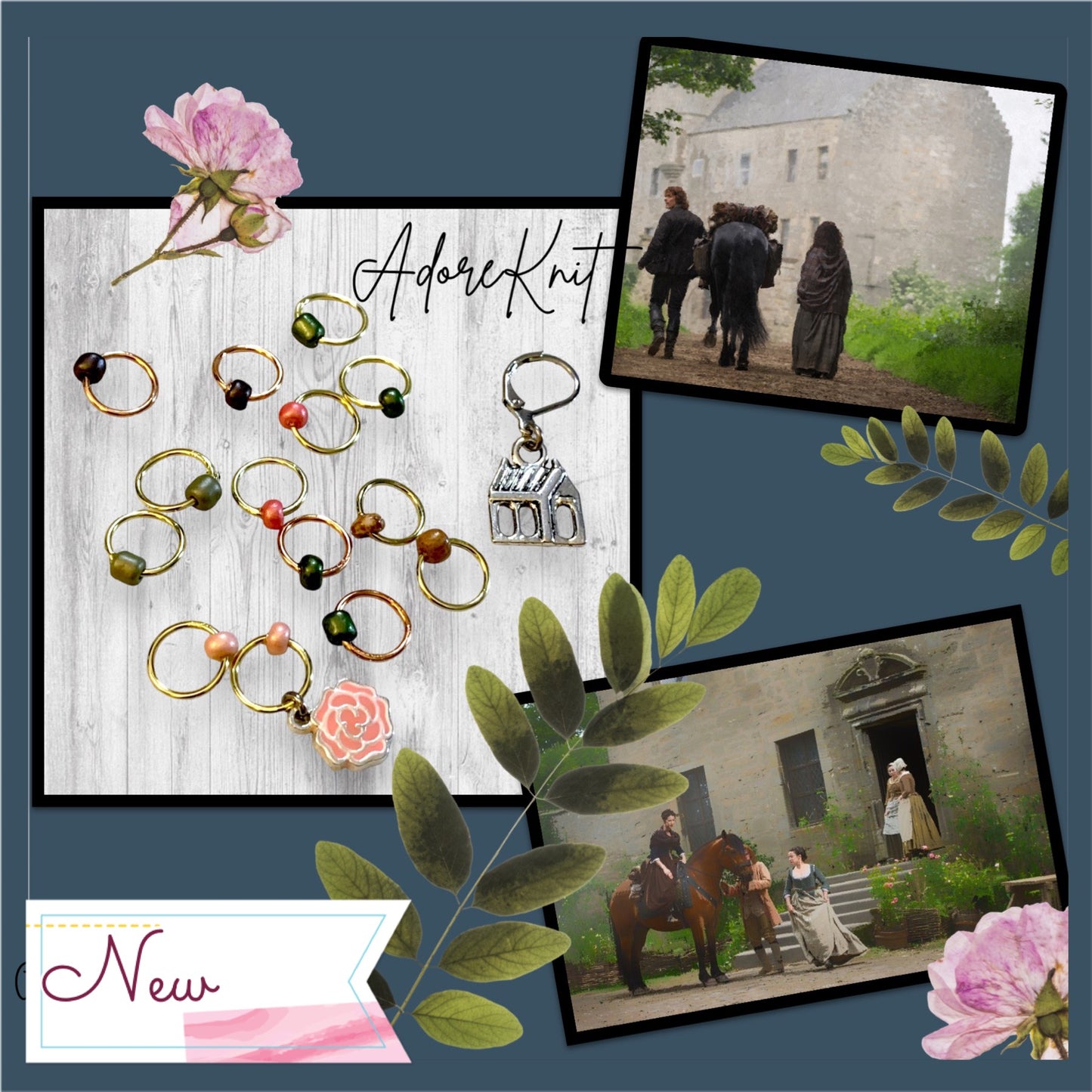 Lallybroch Rose Garden Progress and Stitch Markers - AdoreKnit
