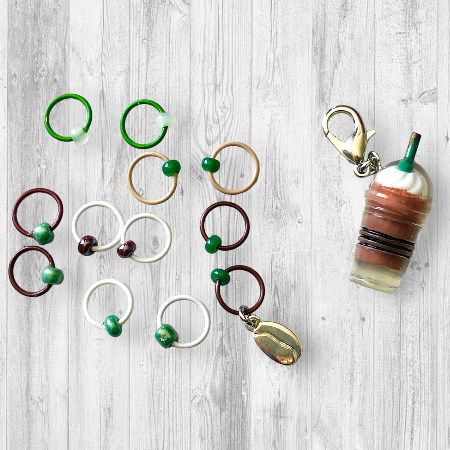 Mocha Frap and Coffee Bean Progress and Stitch Markers - AdoreKnit