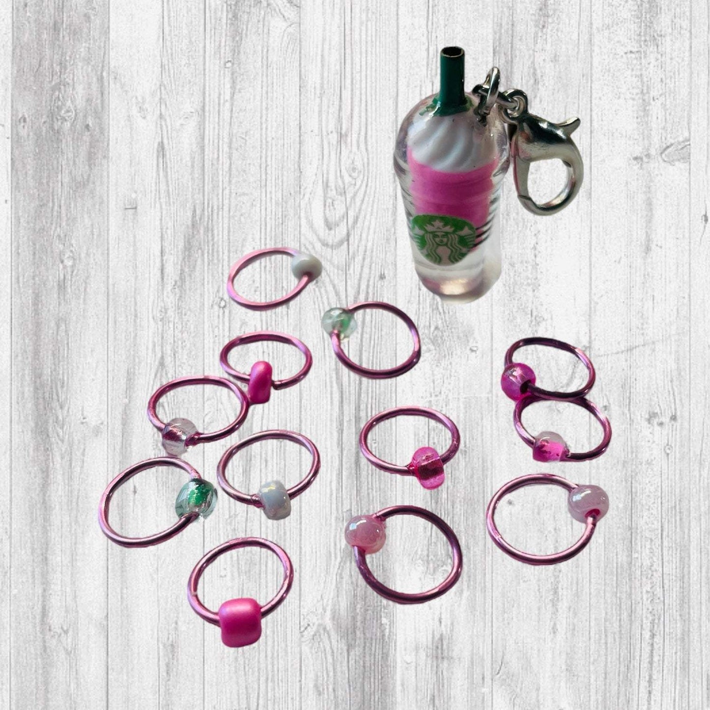 Dark Strawberry & Creme Frap Progress and Stitch Markers - AdoreKnit