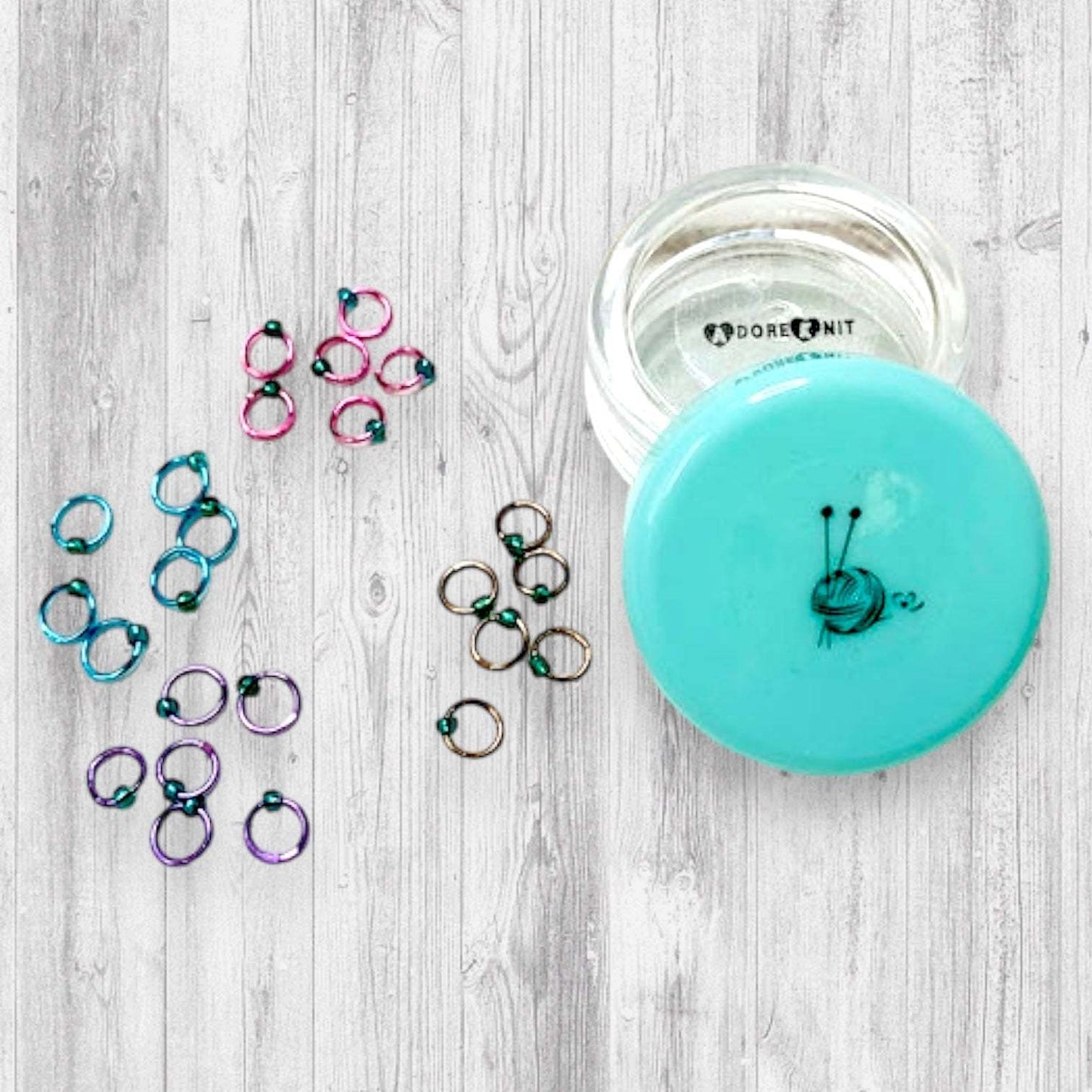 Sock Knitter's Companion Tiny Stitch Markers with Marker Container Aqua Turquoise - AdoreKnit