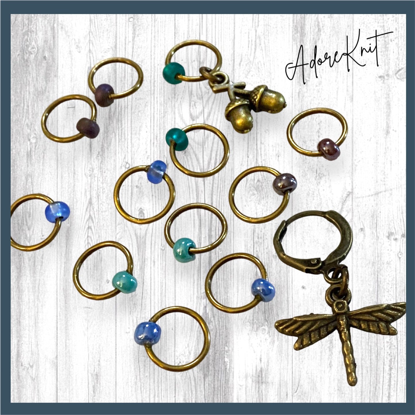 Bronze Dragonfly and Acorn Progress and Stitch Markers - AdoreKnit