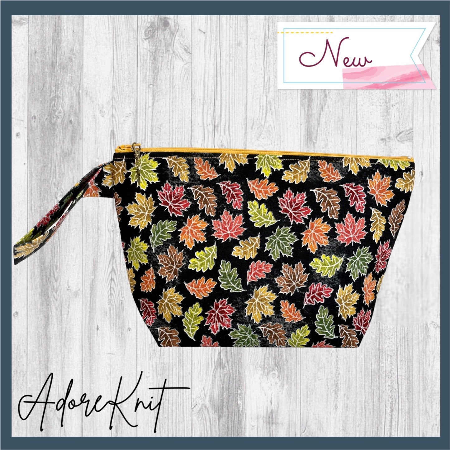 Autumn Leaves Black Project Bag - AdoreKnit