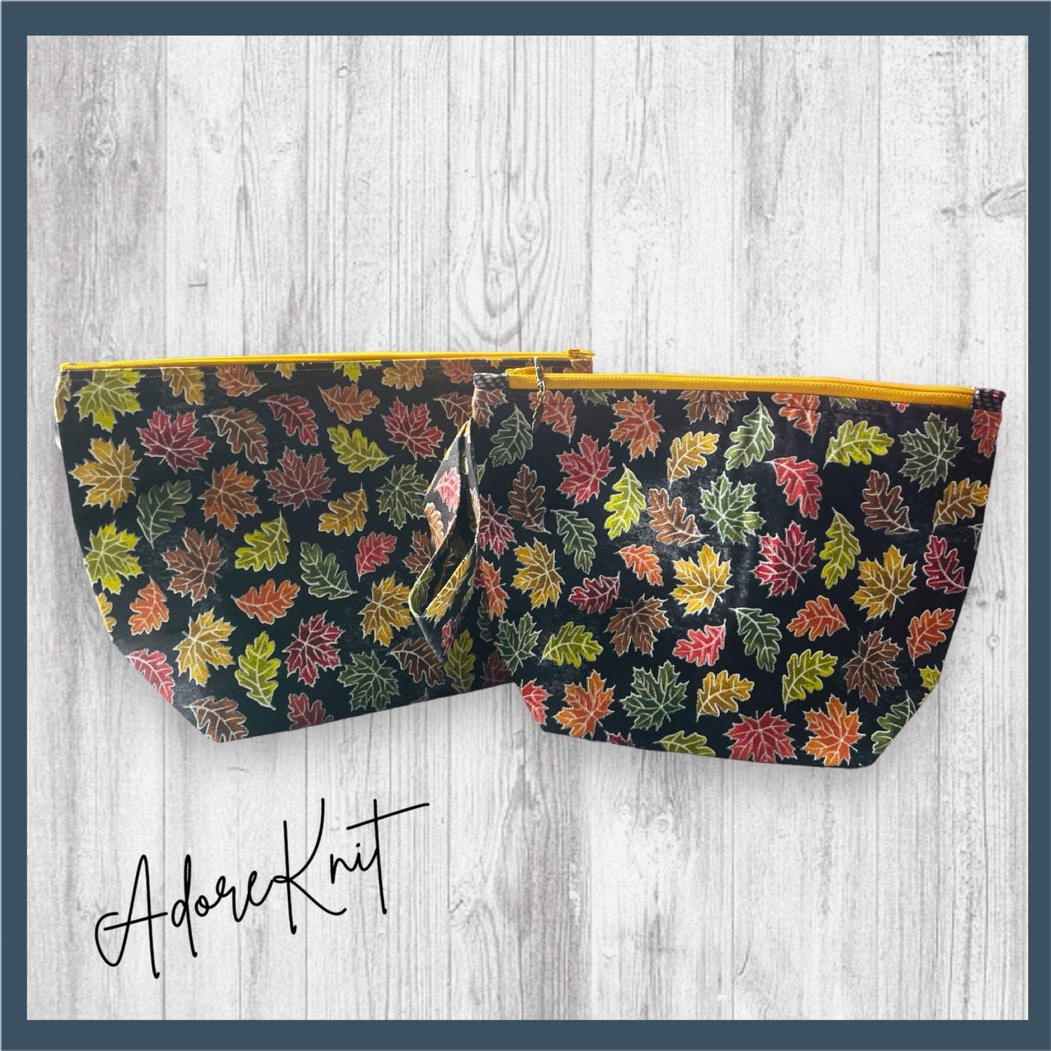 Autumn Leaves Black Project Bag - AdoreKnit