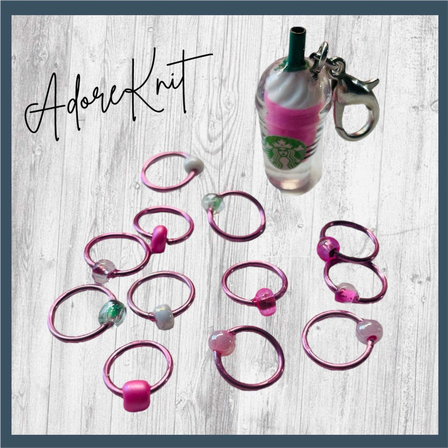 Dark Strawberry & Creme Frap Progress and Stitch Markers - AdoreKnit
