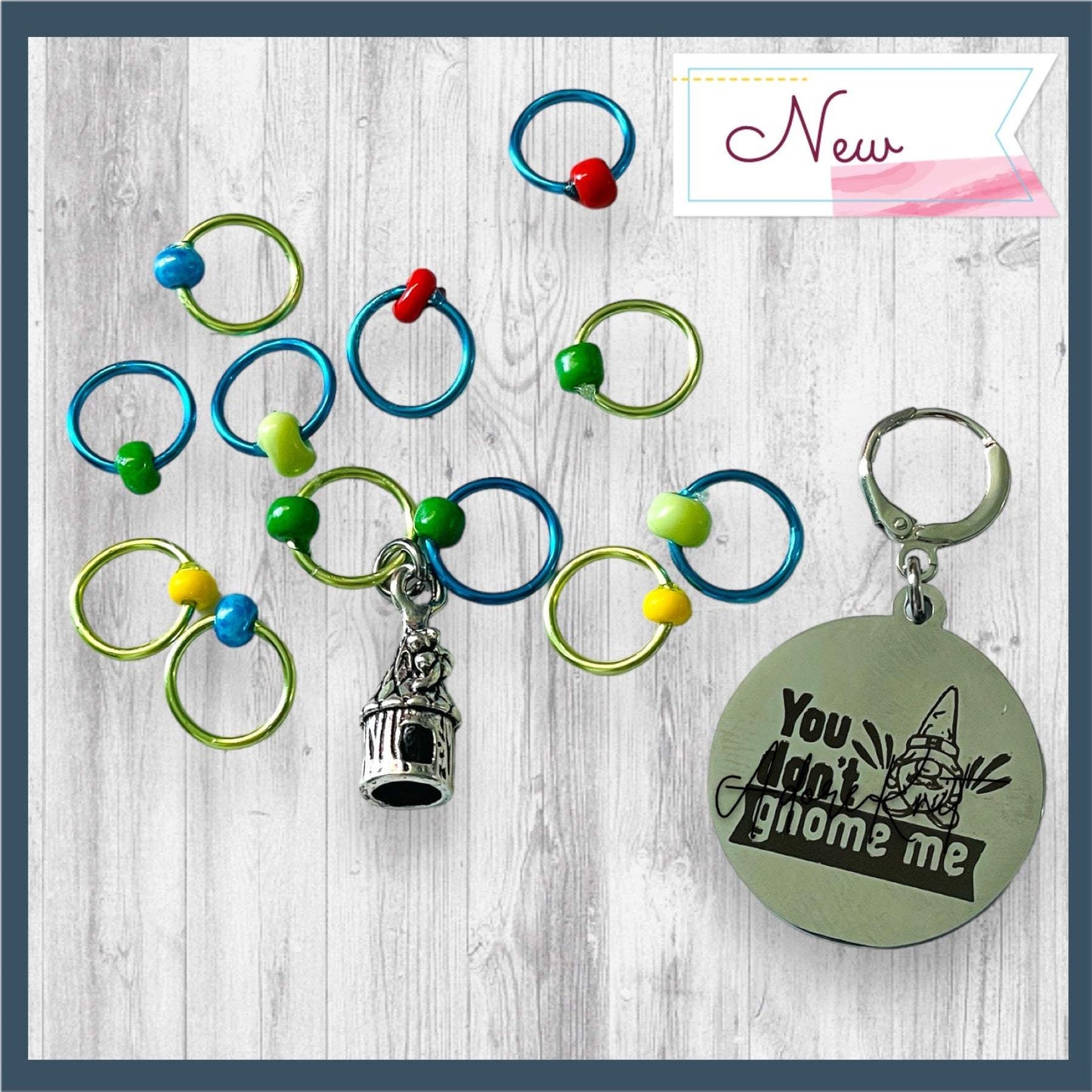 You Don't Gnome Me Progress and Stitch MarkersAdoreKnitYou Don't Gnome Me Progress and Stitch Markers. We couldn't decide if the Gnome house or the daisy went better for this set, so you decide!  Both match perfectly witStitch Markers