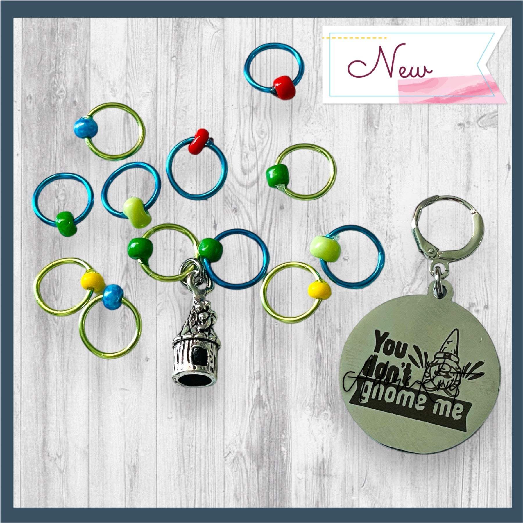 You Don't Gnome Me Progress and Stitch MarkersAdoreKnitYou Don't Gnome Me Progress and Stitch Markers. We couldn't decide if the Gnome house or the daisy went better for this set, so you decide!  Both match perfectly witStitch Markers