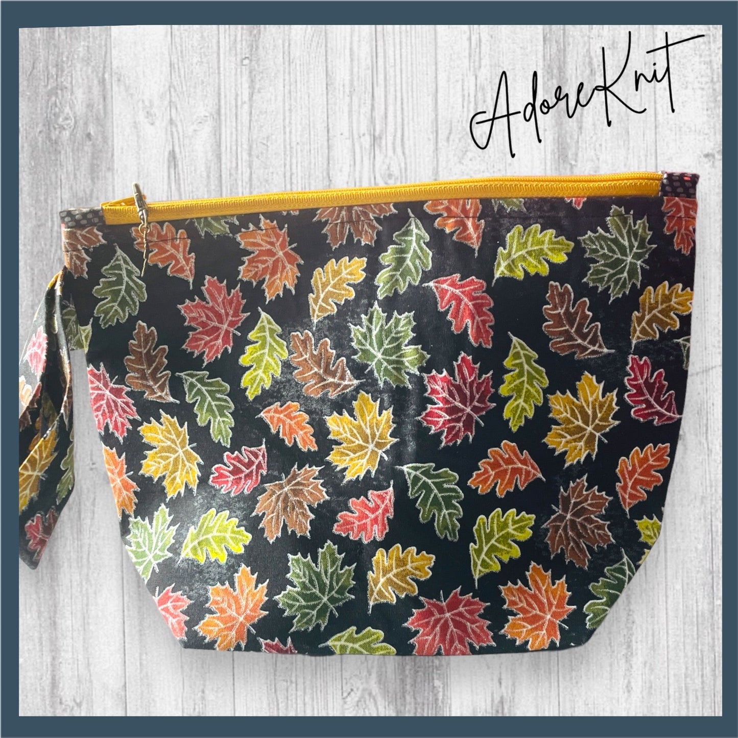 Autumn Leaves Black Project Bag - AdoreKnit