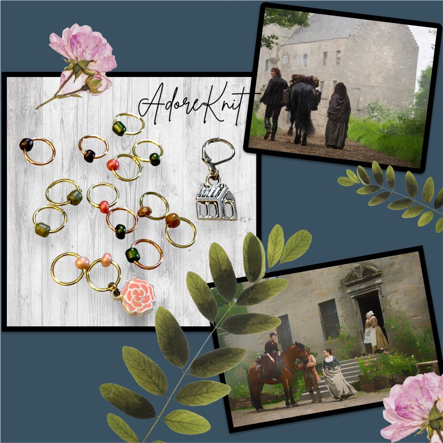 Lallybroch Rose Garden Progress and Stitch Markers - AdoreKnit