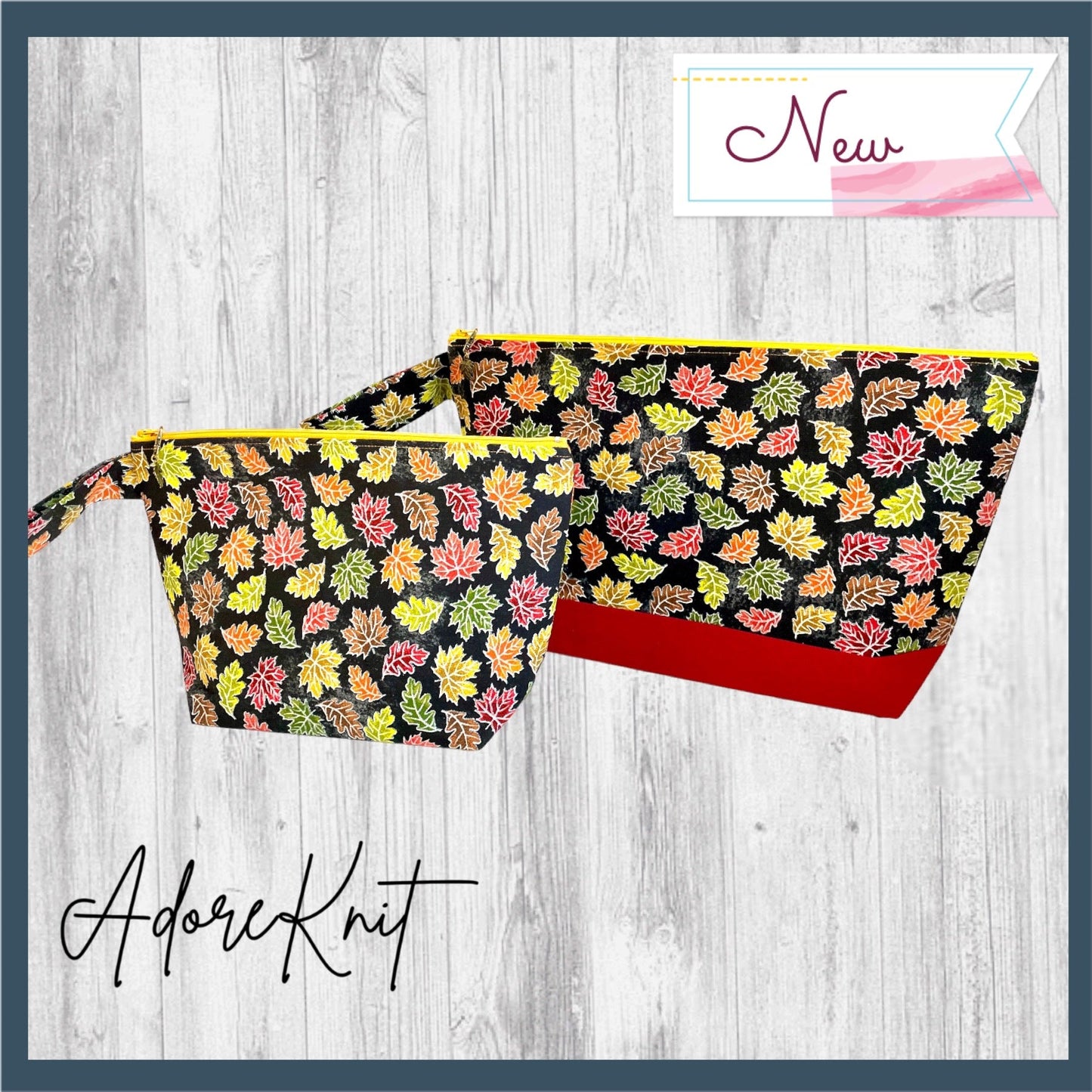 Autumn Leaves Black Project Bag - AdoreKnit