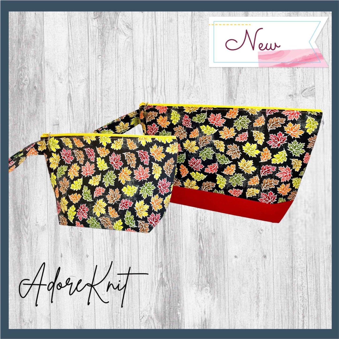 Autumn Leaves Black Project Bag - AdoreKnit