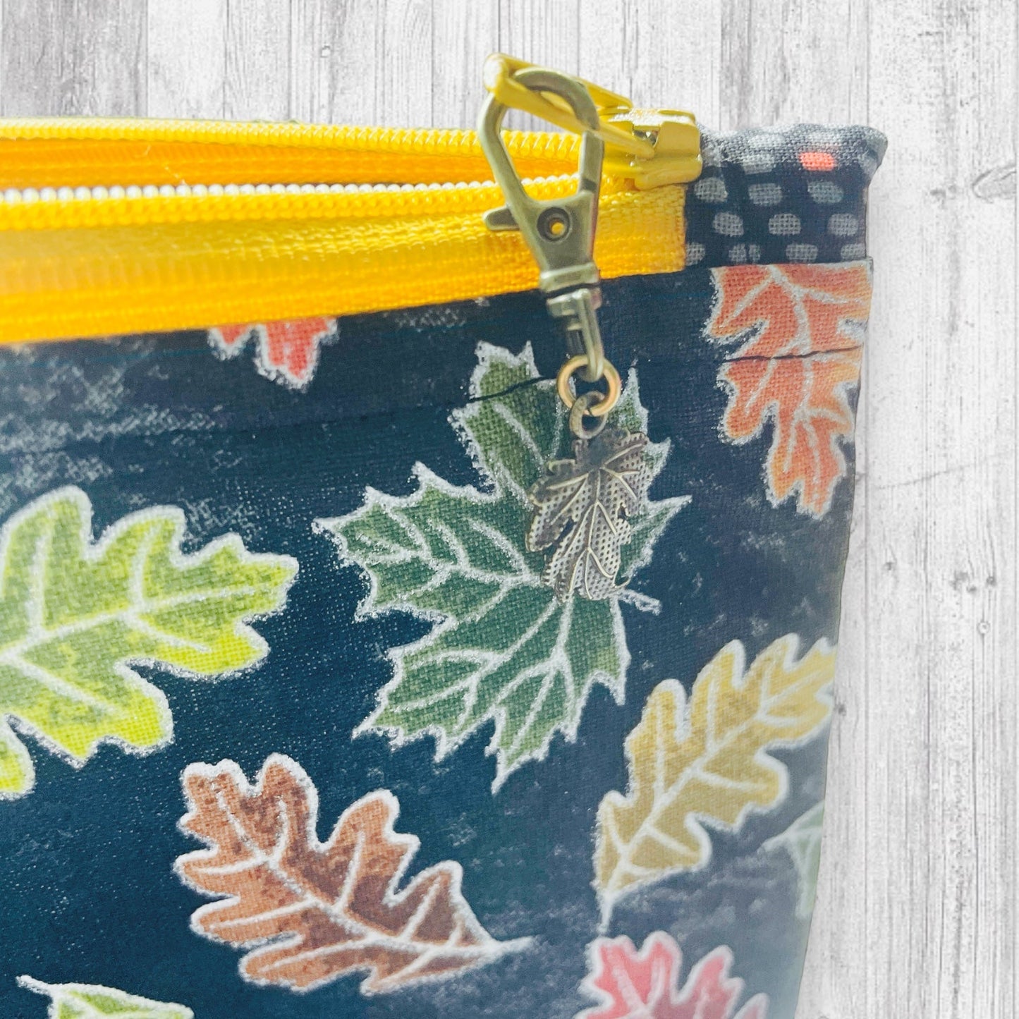 Autumn Leaves Black Project Bag - AdoreKnit