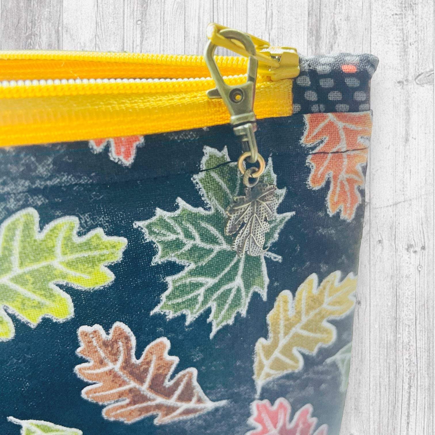 Autumn Leaves Black Project Bag - AdoreKnit