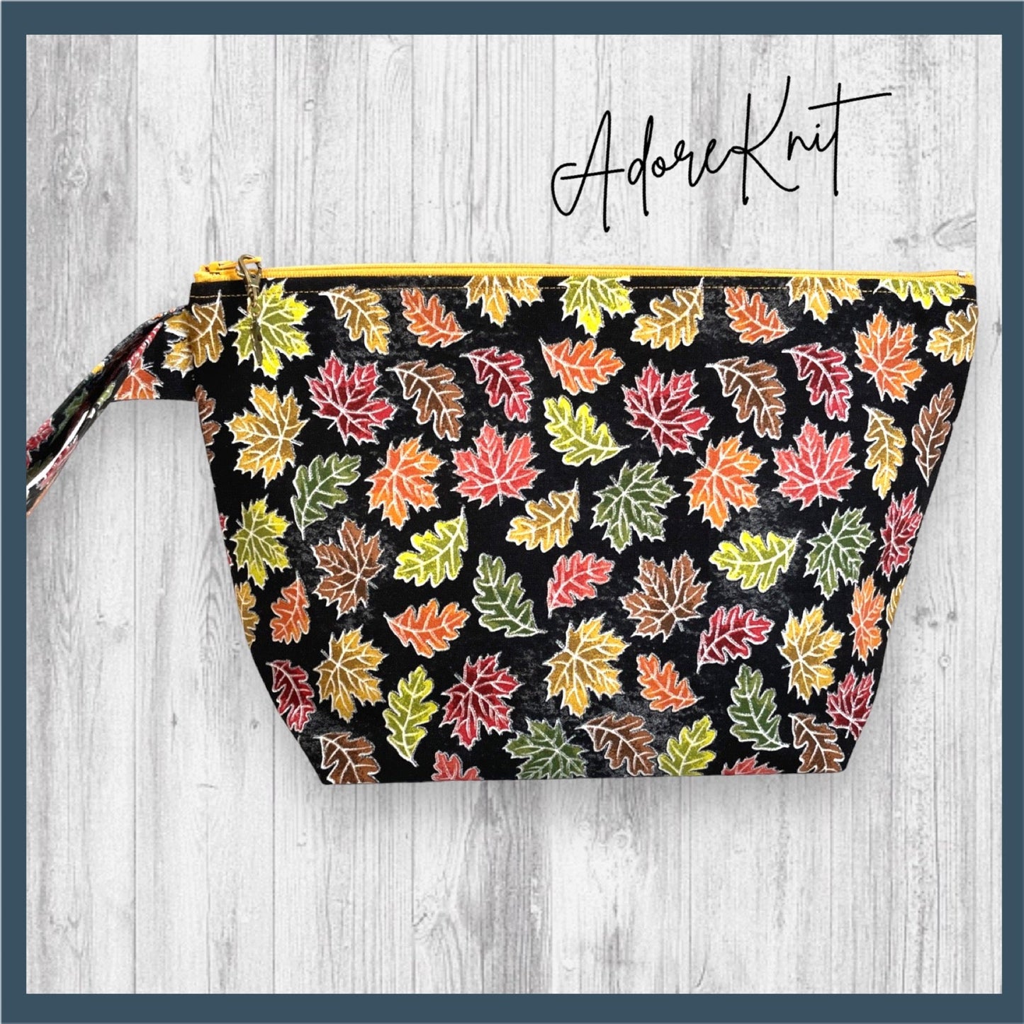 Autumn Leaves Black Project Bag - AdoreKnit