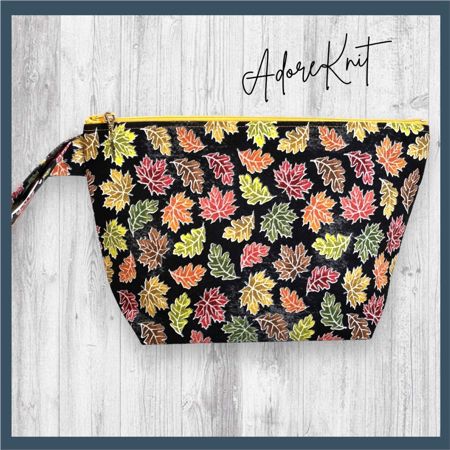 Autumn Leaves Black Project Bag - AdoreKnit