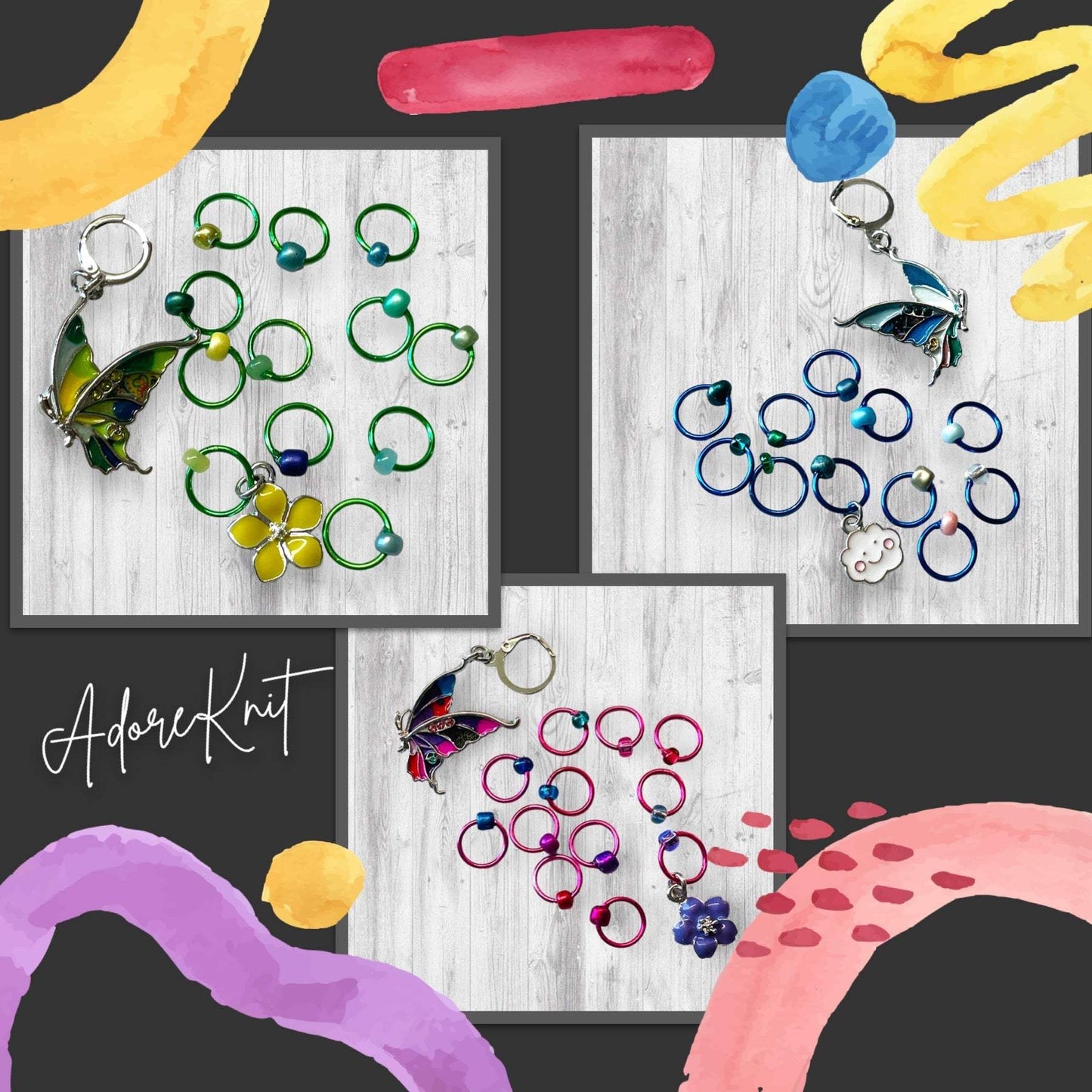 Social Butterfly Progress and Stitch Markers - AdoreKnit