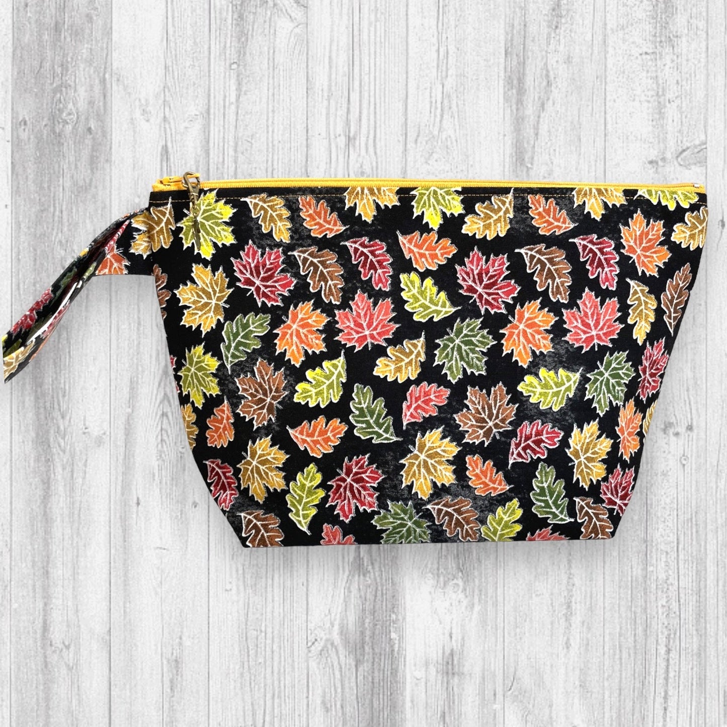Autumn Leaves Black Project Bag - AdoreKnit
