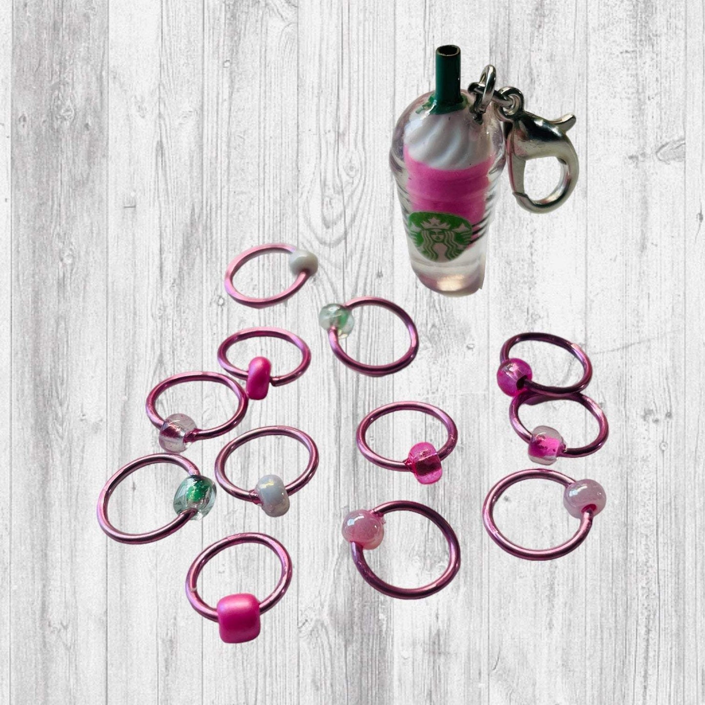 Dark Strawberry & Creme Frap Progress and Stitch Markers - AdoreKnit