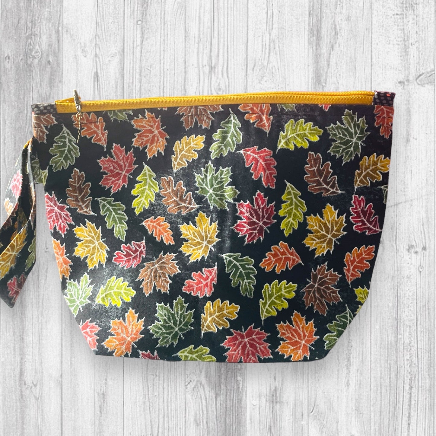Autumn Leaves Black Project Bag - AdoreKnit