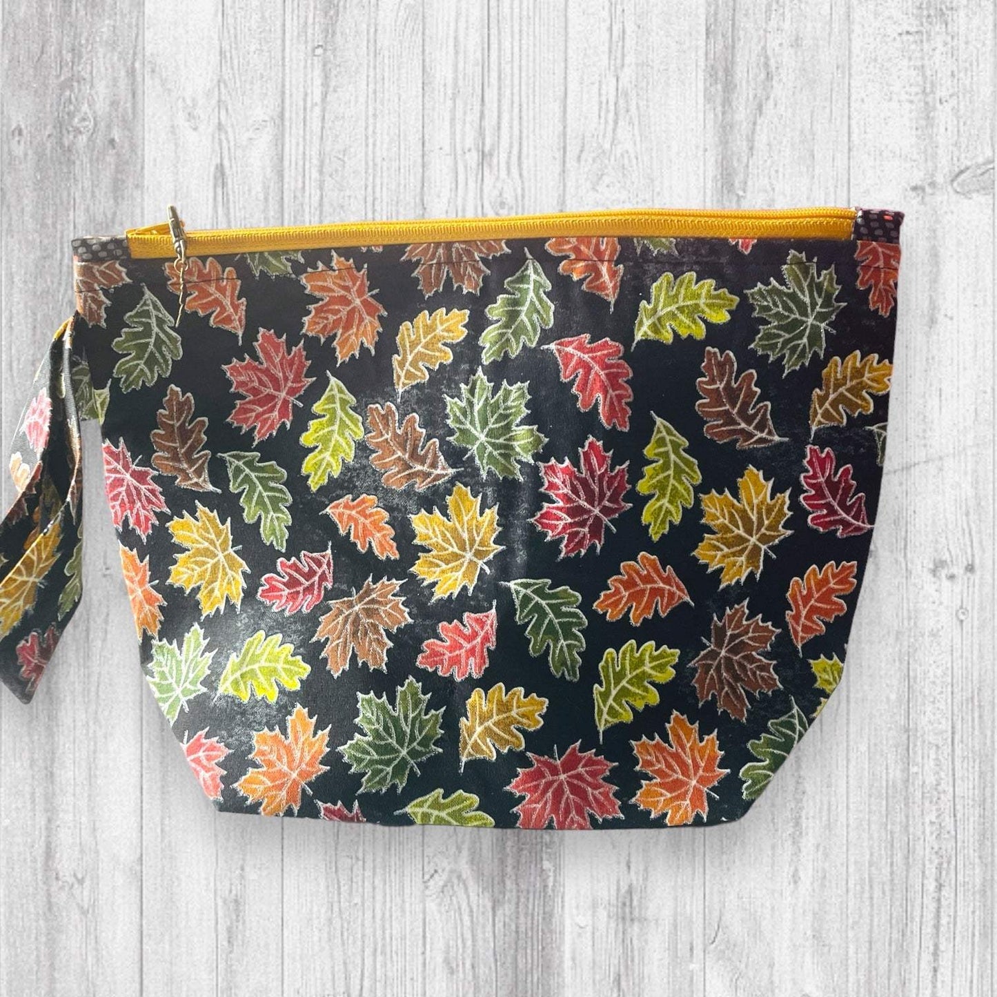 Autumn Leaves Black Project Bag - AdoreKnit