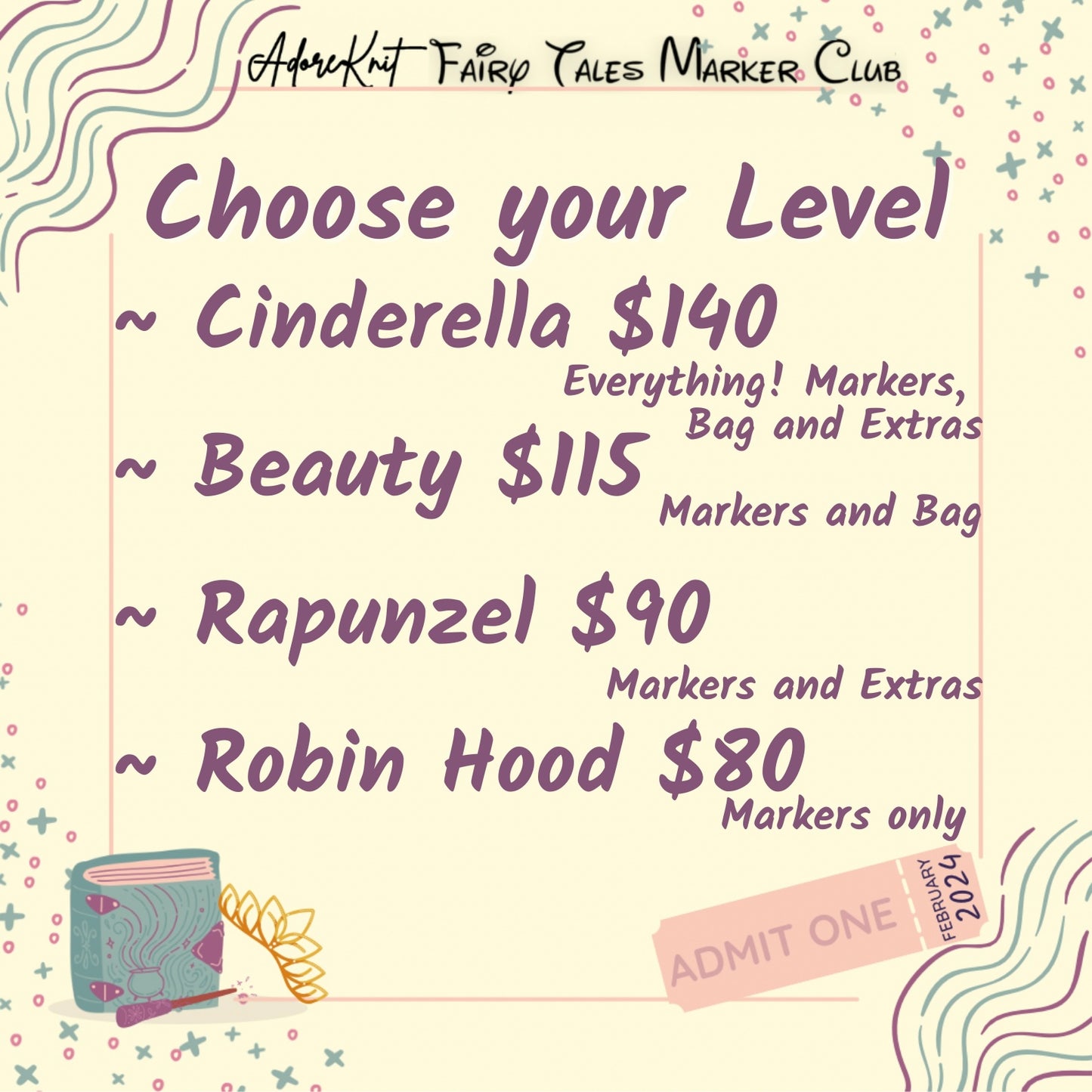 2024 Love Story: Fairy Tales Marker Club, 14 Days of Progress & Stitch Markers with a Project Bag - AdoreKnit