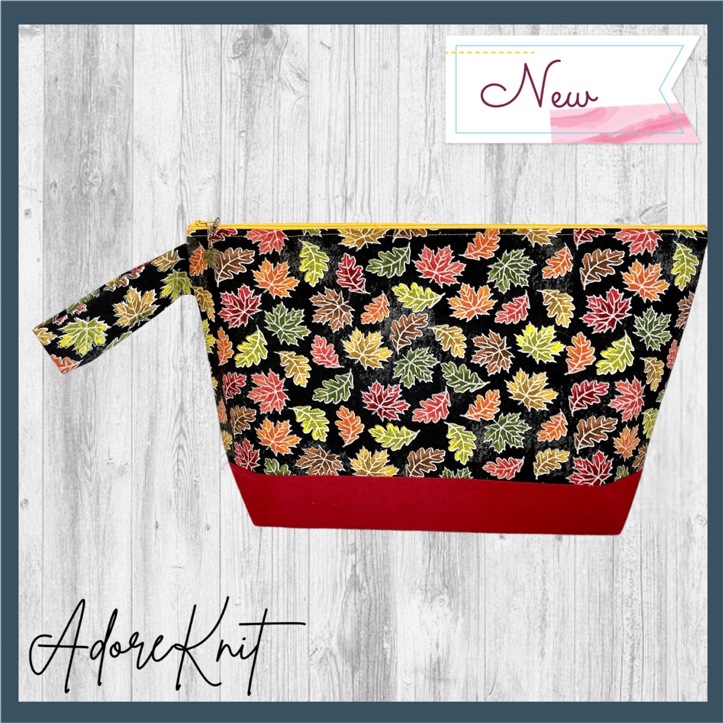 Autumn Leaves Black Project Bag - AdoreKnit