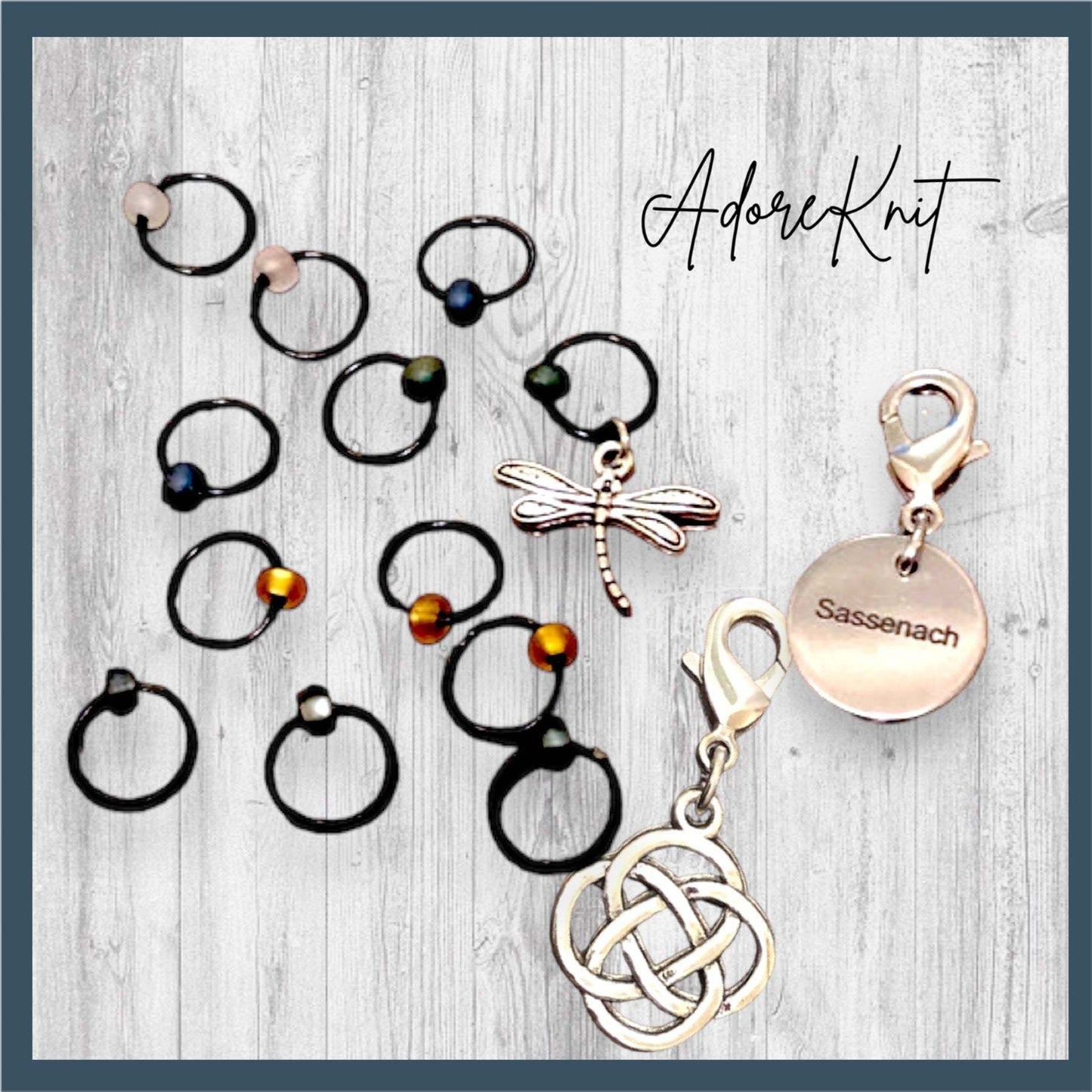 Sassenach Dragonfly and Knot Progress and Stitch Markers - AdoreKnit