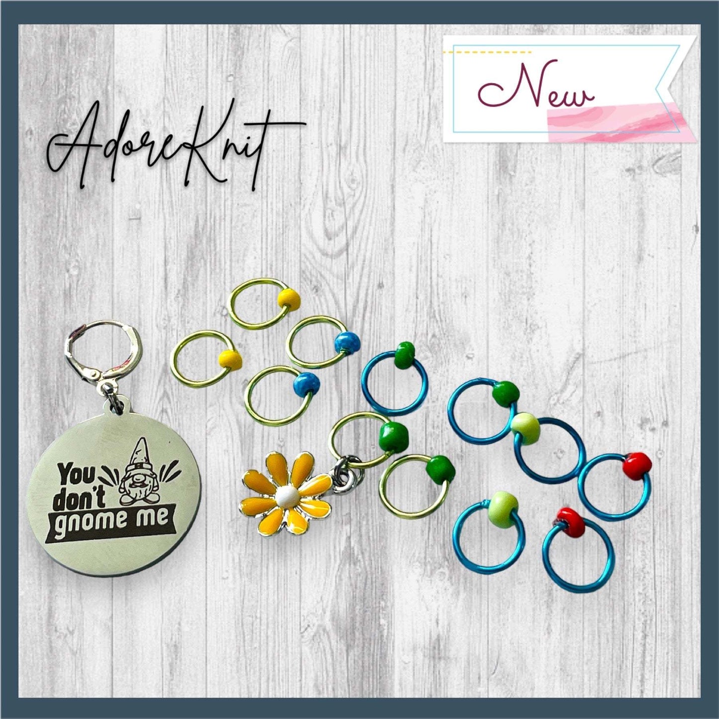 You Don't Gnome Me Progress and Stitch MarkersAdoreKnitYou Don't Gnome Me Progress and Stitch Markers. We couldn't decide if the Gnome house or the daisy went better for this set, so you decide!  Both match perfectly witStitch Markers