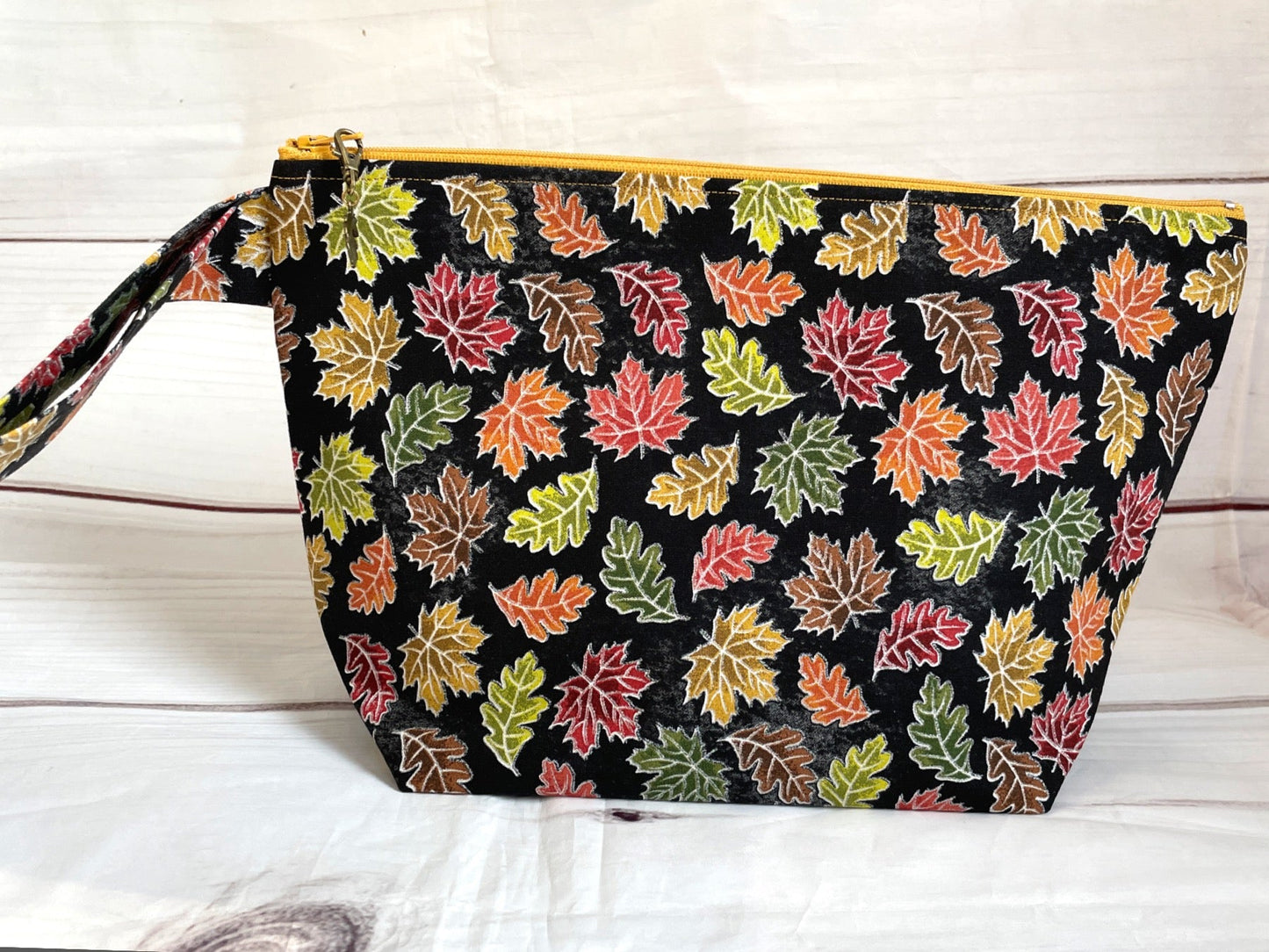 Autumn Leaves Black Project Bag - AdoreKnit