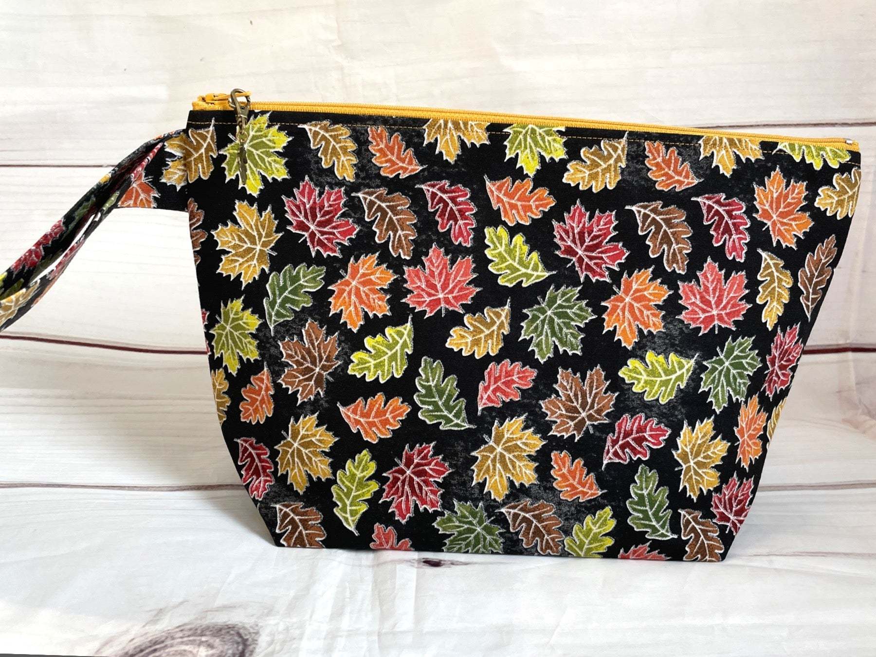 Autumn Leaves Black Project Bag - AdoreKnit