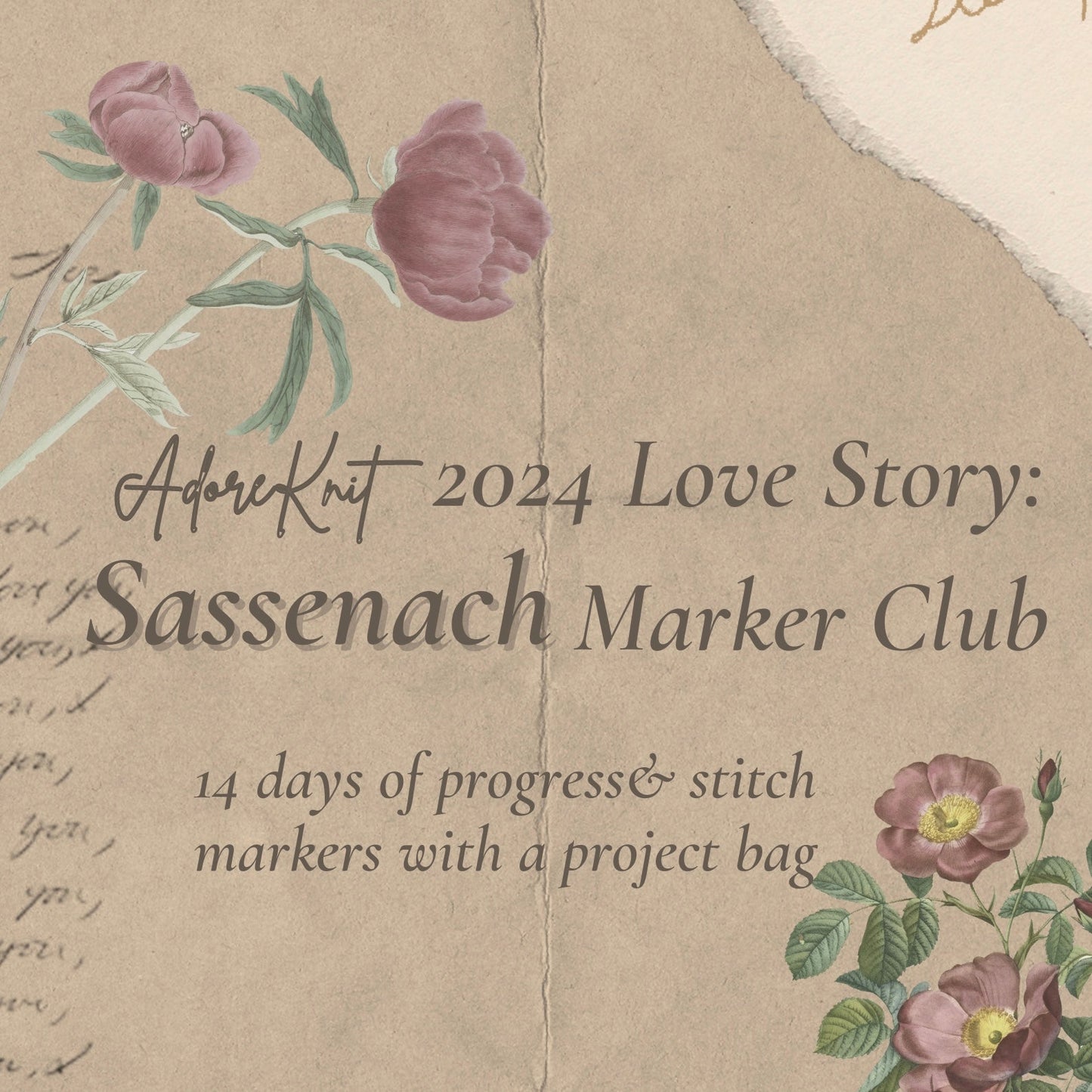 2024 Love Story: Sassanach Marker Club, 14 Days of Progress & Stitch Markers with a Project Bag - AdoreKnit