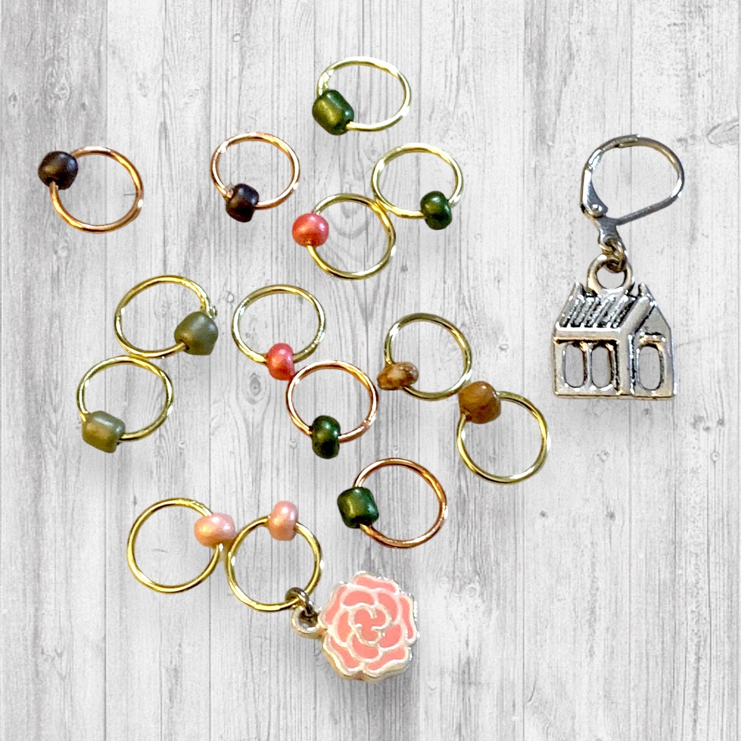 Lallybroch Rose Garden Progress and Stitch Markers - AdoreKnit