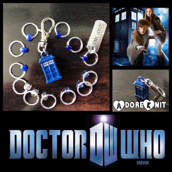 Something Blue Progress and Stitch MarkersAdoreKnitSomething Blue Progress and Stitch Marker Set.  Inspired by the Tardis and the Time Lord in the classic Science-Fiction show Doctor Who.  We all love Doctor Who arouBlue Progress