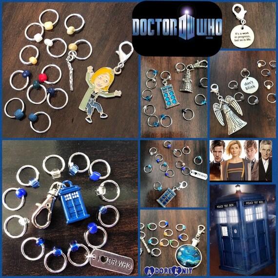 Something Blue Progress and Stitch MarkersAdoreKnitSomething Blue Progress and Stitch Marker Set.  Inspired by the Tardis and the Time Lord in the classic Science-Fiction show Doctor Who.  We all love Doctor Who arouBlue Progress