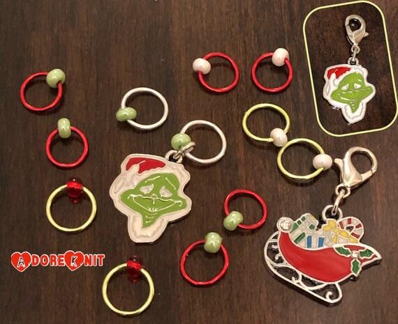 The Grinch Inspired Progress and Stitch MarkersAdoreKnitThe Grinch Progress and Stitch Markers. Inspired by the 1966 classic animated movie.  The prefect gift for a knitter! These stitch markers are great for a knitter orGrinch Inspired Progress