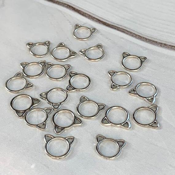 Cat Stitch Markers Antique Silver, 12 or 20 Knitting Stitch Markers - AdoreKnit