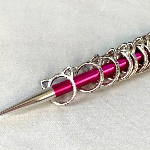 Cat Stitch Markers Antique Silver, 12 or 20 Knitting Stitch Markers - AdoreKnit