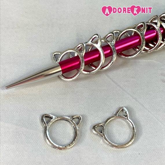Cat Stitch Markers Antique Silver, 12 or 20 Knitting Stitch Markers - AdoreKnit