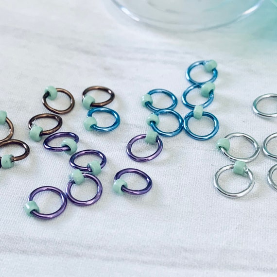 Sock Knitter's Companion Tiny Stitch Markers with Marker Container Double Aqua - AdoreKnit