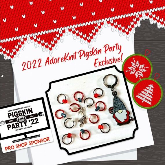 2022 Pigskin Party Candy Cane Christmas Gnome Progress and Stitch Markers Red MD - AdoreKnit