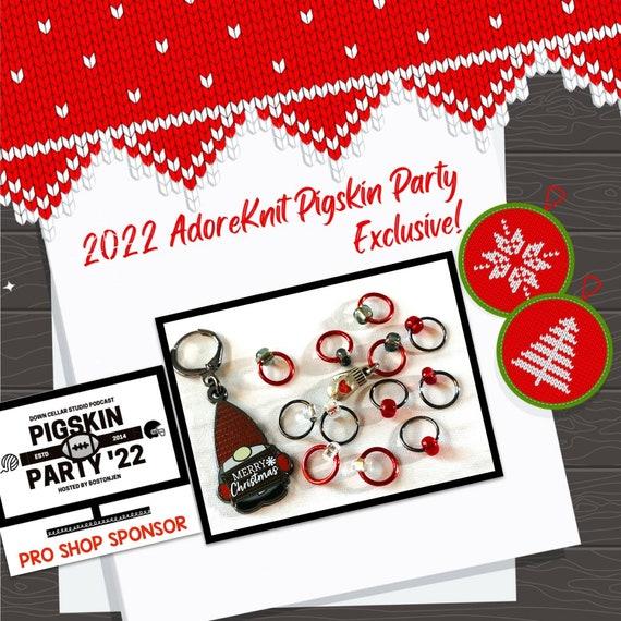 Pigskin Party Merry Christmas Gnome Progress and Stitch Markers Red Medium - AdoreKnit
