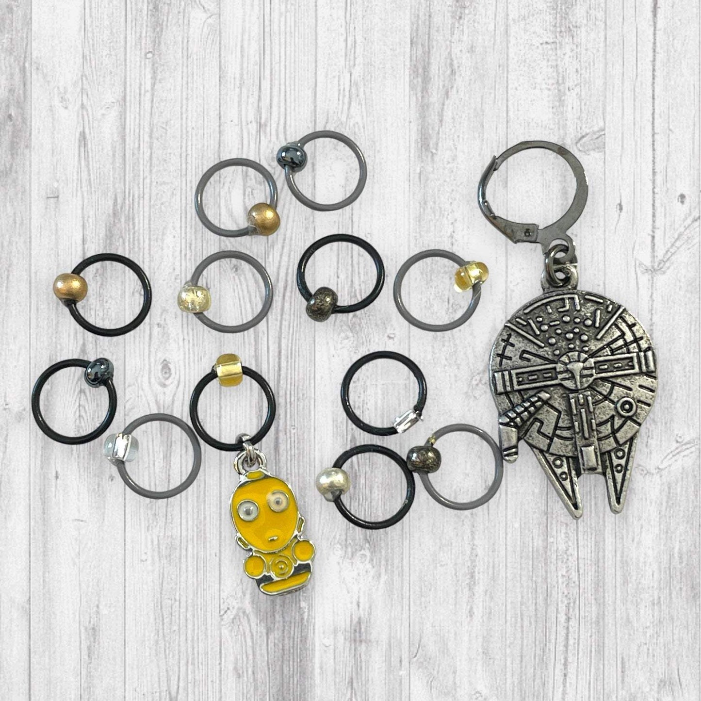 Millennium Falcon Progress and Droid Stitch Markers - AdoreKnit