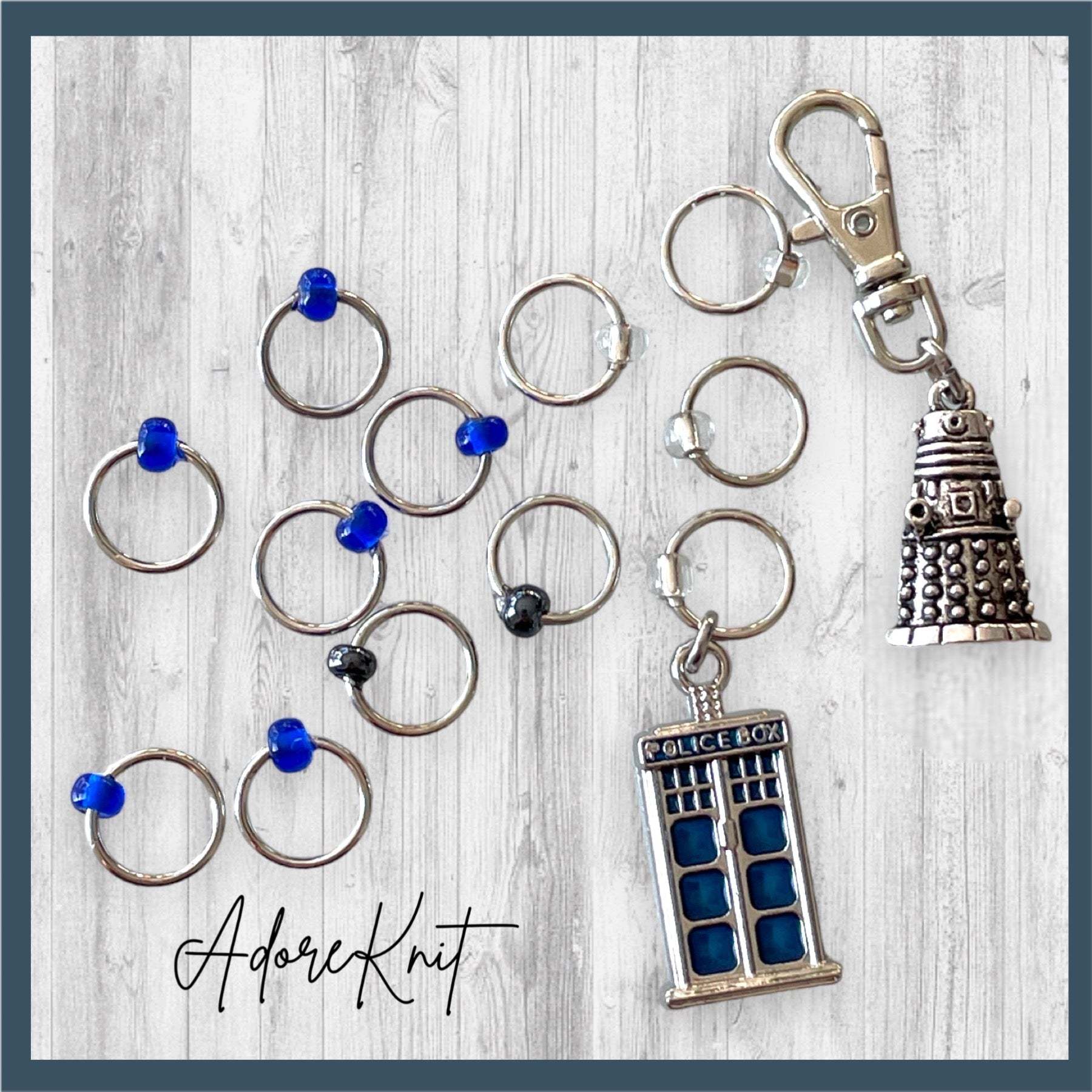 Revolution of the Deleks Progress and Stitch MarkersAdoreKnitRevolution of the Daleks Progress and Stitch Marker Set.  Inspired by the greatest enemy of the Time Lords in the classic Science-Fiction show Doctor Who. These stitDeleks Progress