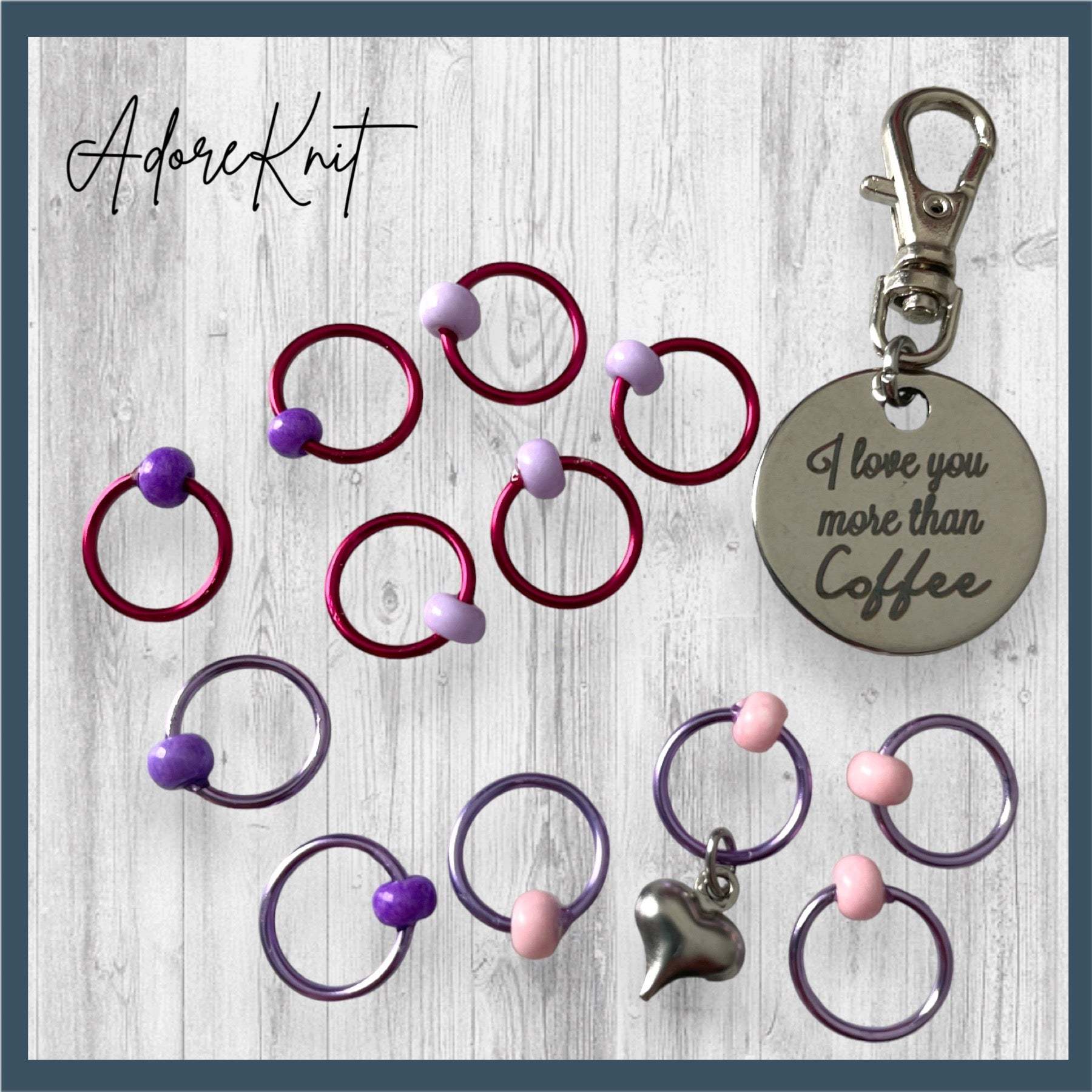 I Love You More Than Coffee Progress and Stitch Markers - AdoreKnit